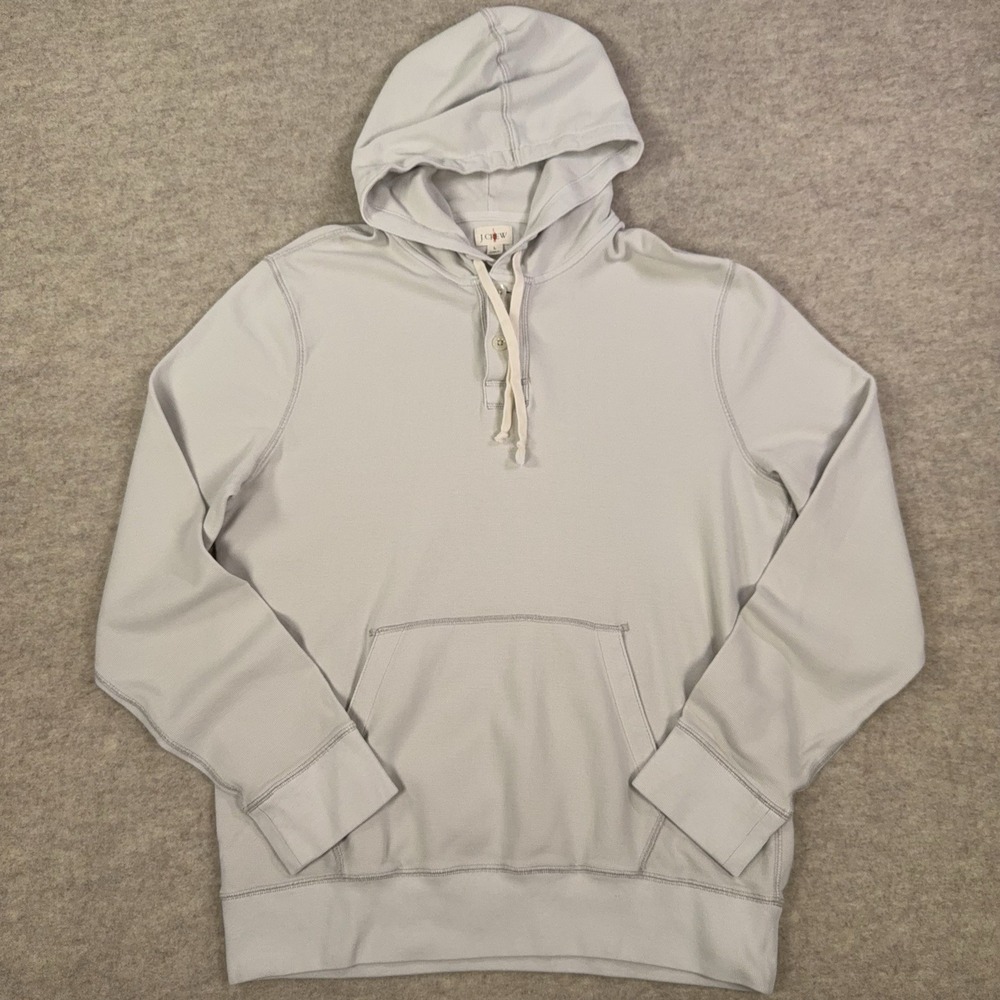 J Crew Oarsman Henley Hoodie Mens Large Textured Pullover Ivory Beige Preppy